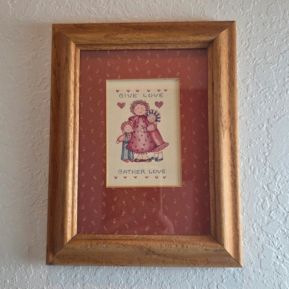 Vintage‎ Figi Graphics 'Give Love Gather Love' Wall Art Wood Framed Folk Art - Picture 8 of 9